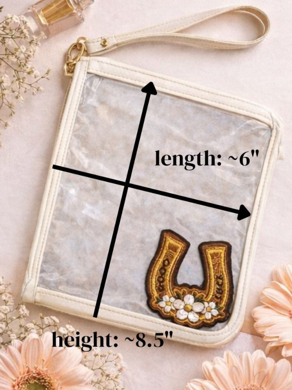 New Day Clear Wristlet Clutch w/ Horseshoe Patch | Western Festival Bag | NWT - Picture 3 of 6